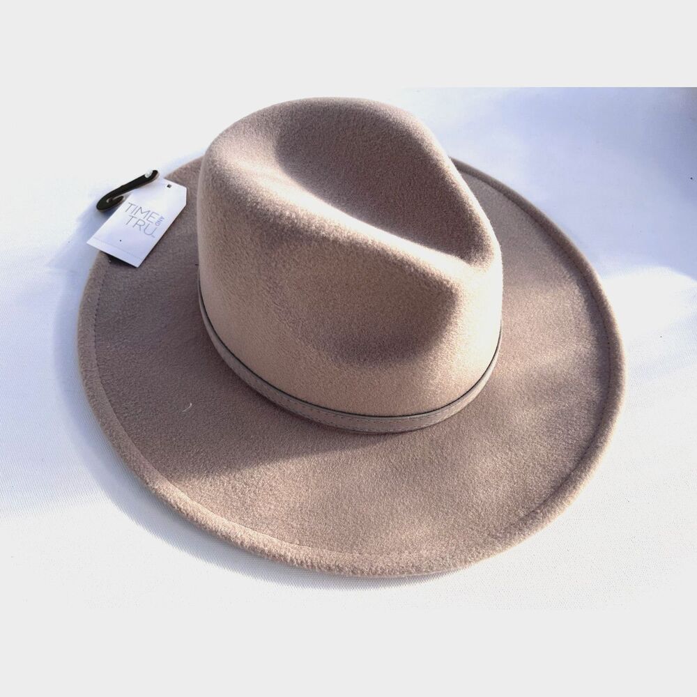 Time and Tru Women's Beige Fedora Hat with Wrapped Trim – One Size